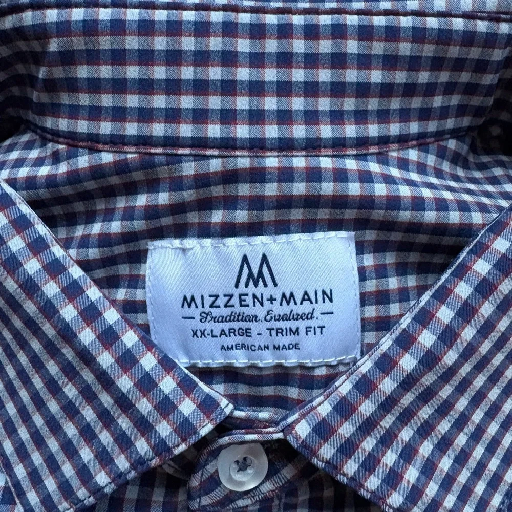 Mizzen+Main Men’s Long Sleeve Performance Shirt Tailored 2XL Blue White Plaid - Picture 2 of 3